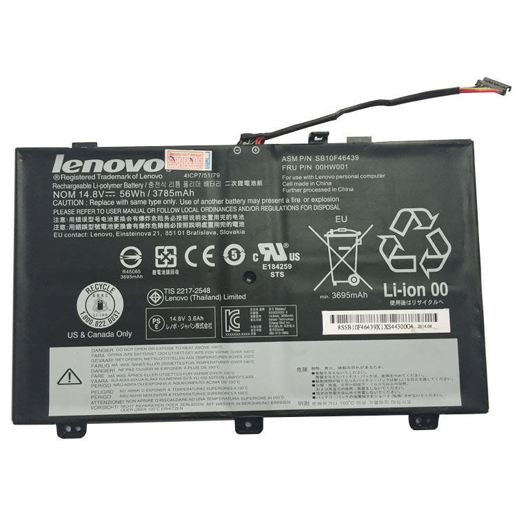 00HW001,SB10F46439,00HW000,SB10F46438 PC batterie pour Lenovo ThinkPad S3 Yoga 14 4ICP7/51/79